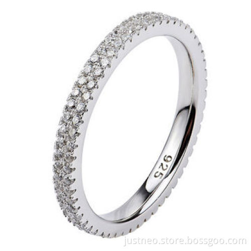925 sterling silver ring, CZ pave setting wedding band ring for bridal